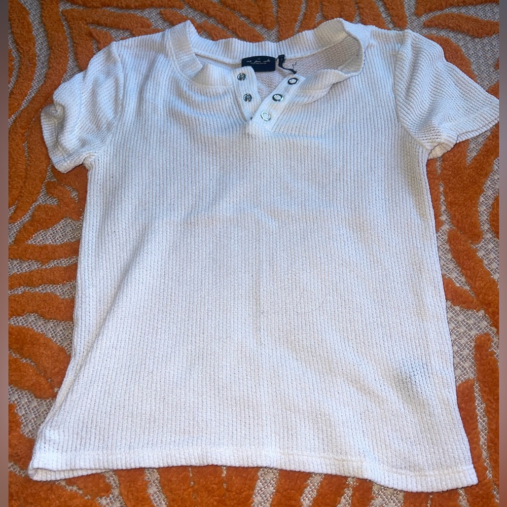 White Short Sleeved Henley